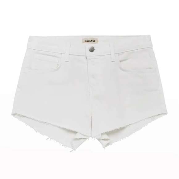 L'AGENCE Pants - L’AGENCE Audrey Mid Rise Cut Off Shorts in Blanc Size 30